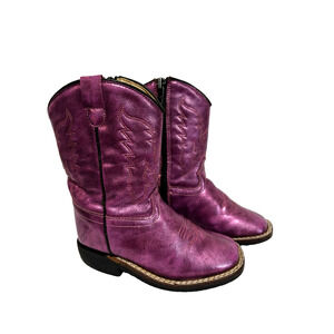 Old West metallic purple Sz 8 Toddler Girls Scroll Stitch Cowboy Western Boots